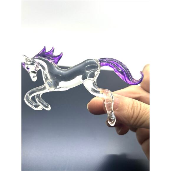 Hand Blown Kneeling Glass Horse Figurine Murano Style Equestrian Purple Mane - Picture 6 of 7